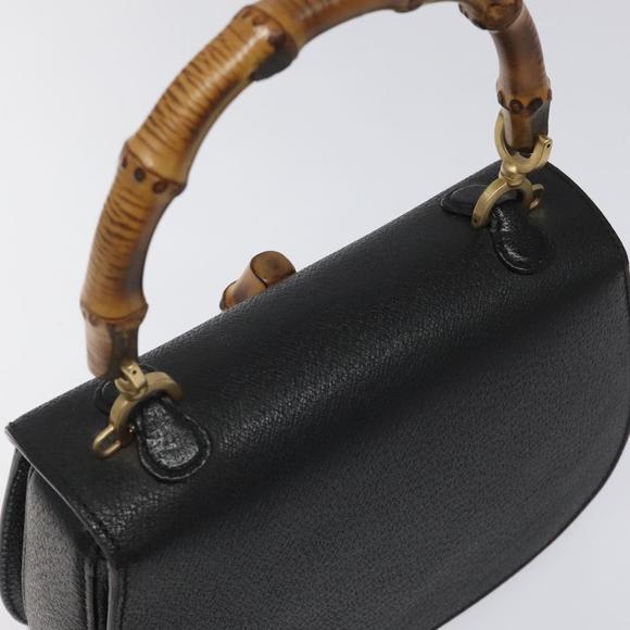 GUCCI Bamboo Hand Bag Leather Black Gold 000 2113 0188 Auth yk17496A - Picture 6 of 16